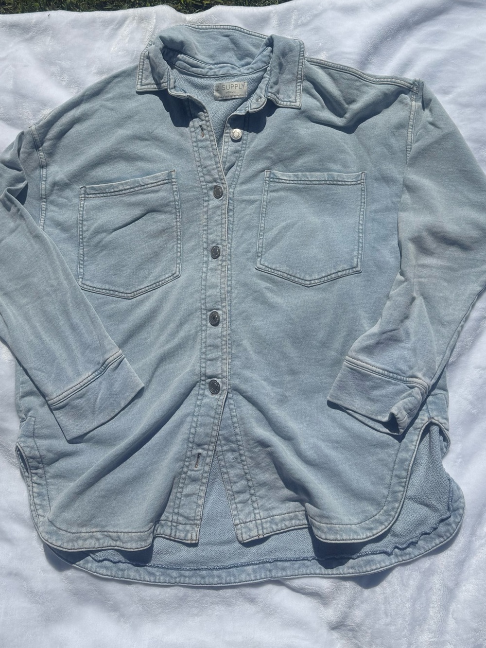 Z Supply Light Blue Casual Button-Down Shirt Jacket